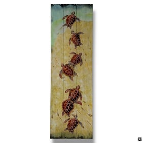 Decorative Color Print on Wood "Baby Sea Turtles"