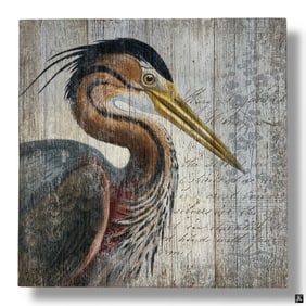 Decorative Beach House Wood Sign "Red Heron"
