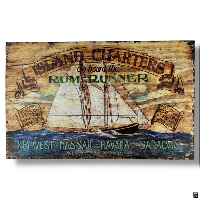 Decorative Beach House Wood Sign "Island Charters": Decorative Beach House Wood Sign "Island Charters". Unsigned. Good condition. Measures 20" x 32". JD/B17