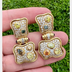 18K Yellow Gold Color Diamond Earrings