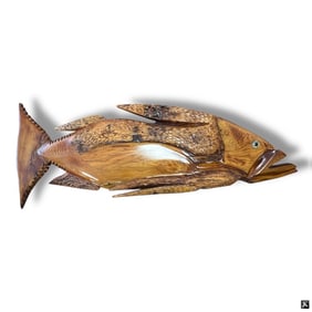 Large Michael Eshack Carved Wood Fish Mount