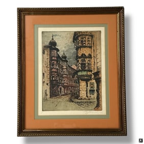 Kasimir Style Continental Framed Color Etching