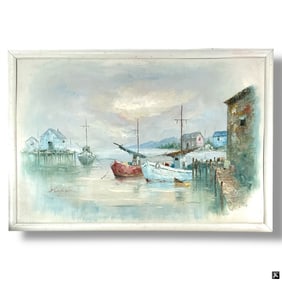 Alan Simpson Postmodern Oil Canvas "Dockside"