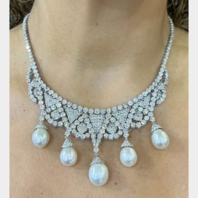 1960’s 14K White Gold South Sea Pearl & Diamond Ne