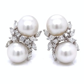 18K White Gold South Sea Pearl & Diamond Earrings