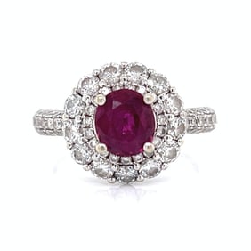 14K White Gold Ruby & Diamond Ring