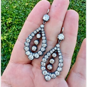 18K & Silver 11.90 Ct. Diamond Earrings