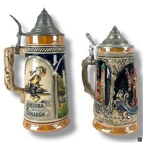 2 Vintage German Lidded Steins