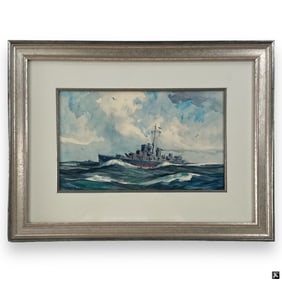 Gordon Grant Watercolor "Battleship In Convoy"