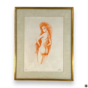 Unknown Artist Signed Etching Of Nude Woman