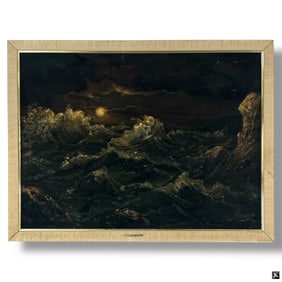 Jose Yepez Arteaga Oil on Velvet, Moonlit Sea