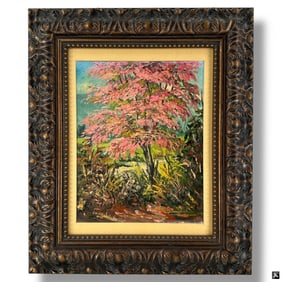 Modern Oil on Canvas "Pink Tree" Signed lower left