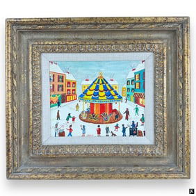 Vintage French School Oil/Canvas "Carousel"