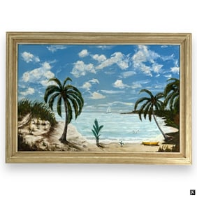 Vintage Decorative Oil on Masonite "Beach Scene"