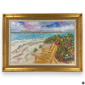 L. Lancaster Beach Scene Oil Painting On Canvas