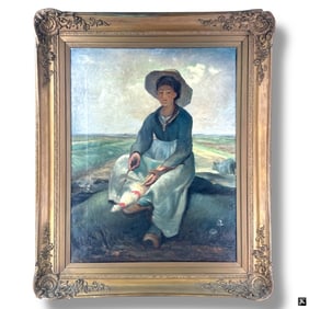 After Jean-Francois Millet, Oil/Canvas Shepherdess