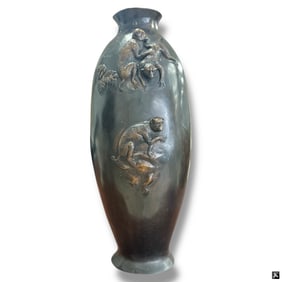Large Japanese Bronze Monkey Vase