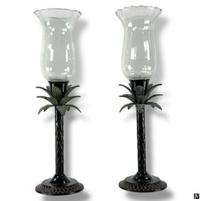 Pair Decorative Palm Tree Candleholders