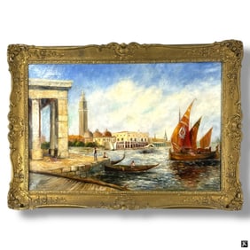 19 C Italian School Oil/Canvas "Venice Harbor"