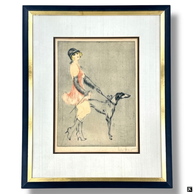 Signed Vala Moro Color Print "Art Deco Lady & Dog" (1 of 5)