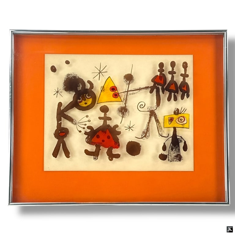 Joan Miro Lucid Lines Art on Glass: Joan Miro, Spanish (1893-1983) Lucid Lines Art on Glass. Toning or in good condition. Measures 16-1/4" x 20-1/4" LA/B13/SH:14B