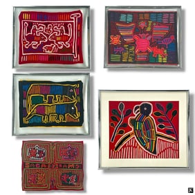 5 Vintage Kuna Mola Textile Panels