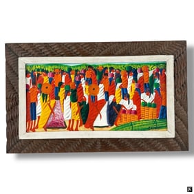 Laurent Casimir Oil on Cloth "Crowded Market"
