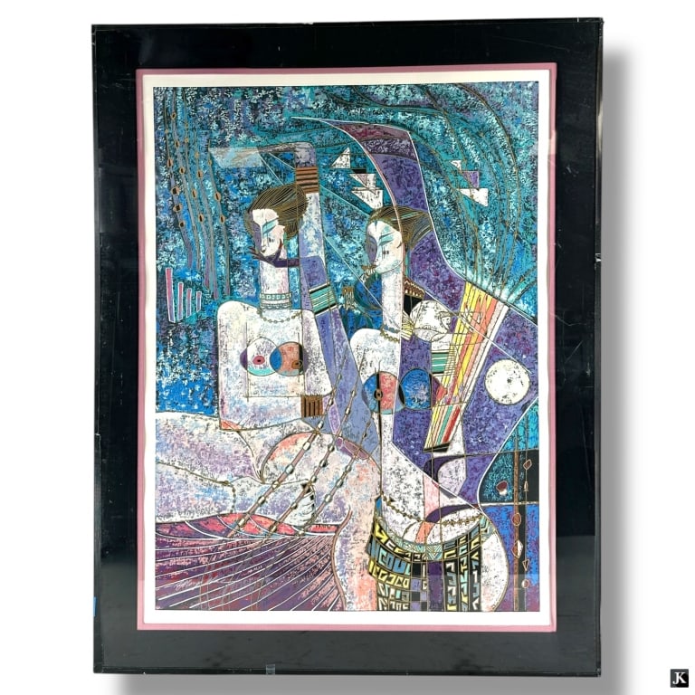 Adrian Wong Shue Lithograph "Lot's Daughters: Adrian Wong Shue, Jamican/Chinese (20th C) Color lithograph "Lot's Daughters". Signed and numbered 142/300. Matted and under glass screen. Good condition. Measures 54" x 42". LA/B13/LW