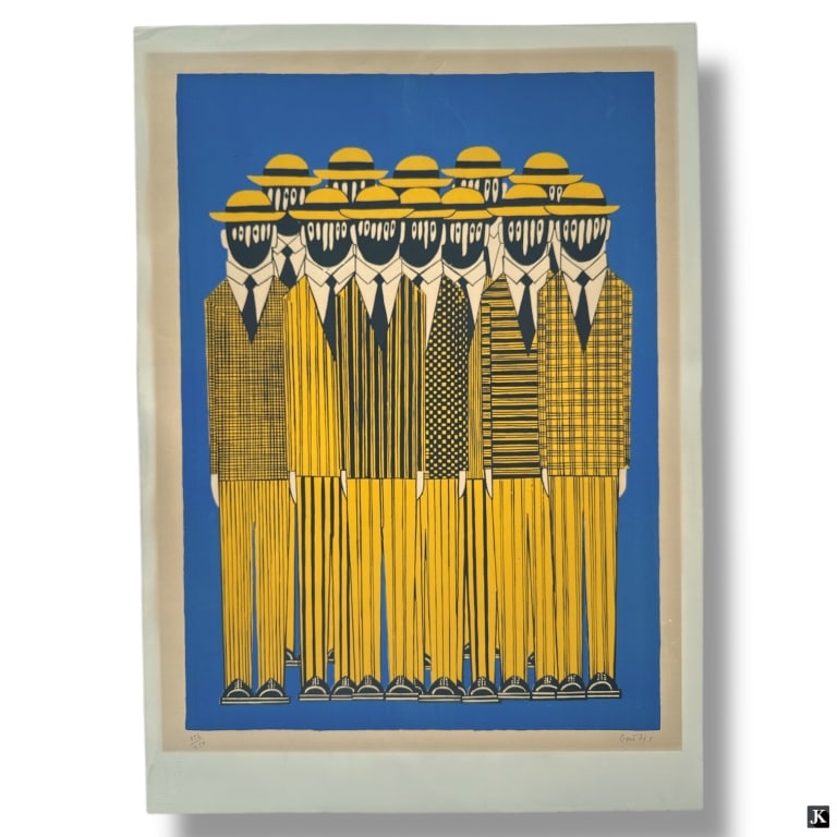 Yannis Gaitis Color Lithograph "Dirty Dozen": Yannis Gaitis, Greek (1923 - 1984) Color Lithograph on Arches paper "Dirty Dozen". Pencil signed and numbered 156/250. Toning from age. Unframed. Full sheet measures 33-3/4" x 24". LA/B13/SH:17A