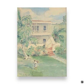 F. C. Higgins Watercolor Of House & Figure Framed