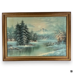 Signed Oil Painting On Canvas Of Winter Landscape