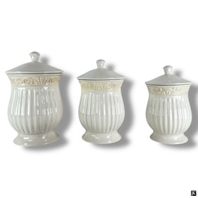 3 Certified International White Ceramic Canisters