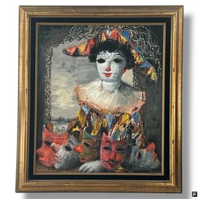 Jean Calogero Oil on Canvas "Pierrot"