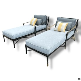 Two (2) Outdoor Wrought Iron Chaise Lounge Chairs
