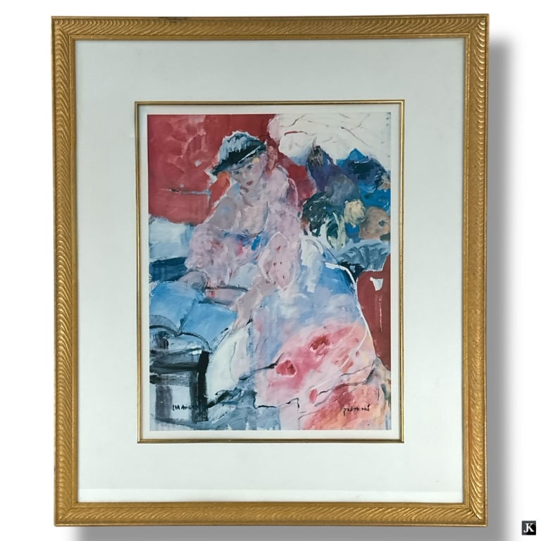 Lea Avizedek Color Print "Woman Reading": Lea Avizedek, Israeli (20th C) Color Print "Woman Reading". Signed in print. Framed, matted and presented under acrylic screen. Wentworth Gallery label verso. Good condition. Measures 21-1/2" x 16-3/4