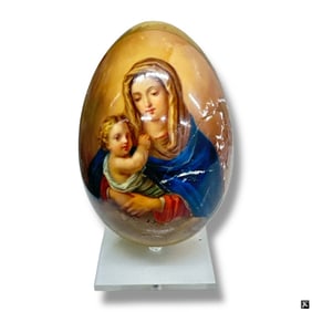 19C Russian Porcelain Easter Egg "Madonna & Child"