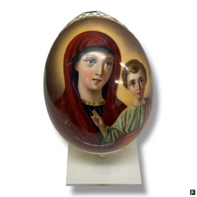 19C Russian Porcelain Easter Egg "Madonna & Child"
