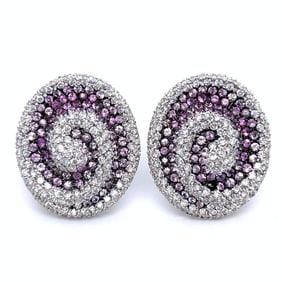 18K White Gold Pink Sapphire & Diamond Earrings