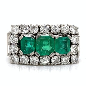 Art Deco Platinum Colombian Emerald & Diamond Ring