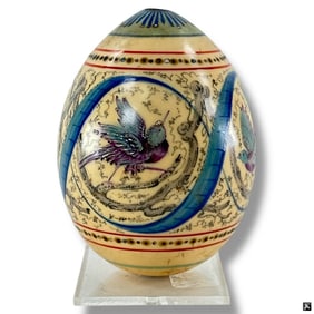 19C Russian Porcelain Easter Egg "Blue Birds"