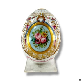19C Russian Porcelain Easter Egg "Flowers"