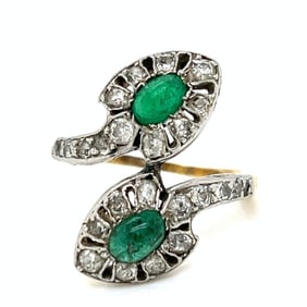 Victorian 18K & Silver Top Emerald and Diamond Rin