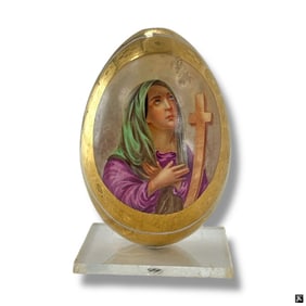 19C Russian Porcelain Easter Egg "Madonna & Cross"
