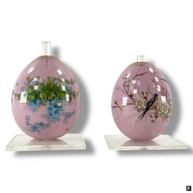 2 19C Russian Porcelain Easter Egg "Christ Arisen"