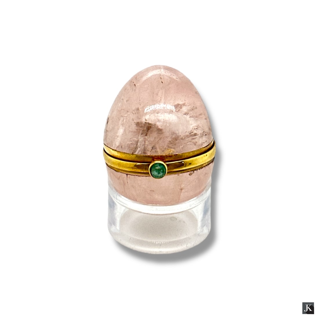 19C Russian Miniature Gem Stone Egg Box: 19C Russian Miniature Gem Stone Easter Egg as Trinket Box. With gold mountings, Tiny gem embellished closure. Marked with Russian Hallmarks. Good condition consistent with age. Measures 1-1/2"LA/B19