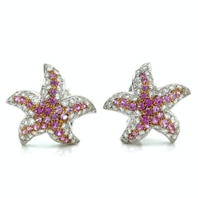 18K White Gold Diamond & Pink Sapphire Earrings