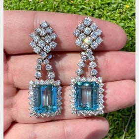 Platinum Aquamarine & Diamond Earrings