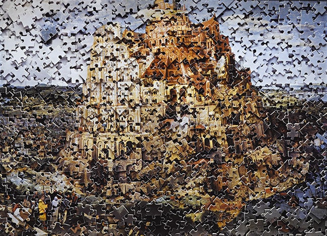Vik Muniz Chromogenic Print The Tower of Babel: Vik Muniz, Brazilian (b. 1961) C-Print On Paper "The Tower Of Babel , After Pieter Bruegel (Gordian Puzzle)" Edition of 6. Signed and dated 2007 on a label affixed to the reverse. Excellent condition.