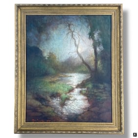 Giovanni DeCunto Oil on canvas "Moonlit Landscape"