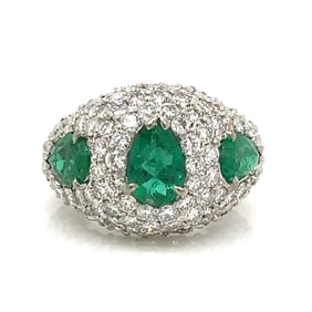 18K White Gold Emerald & Diamond Cocktail Ring